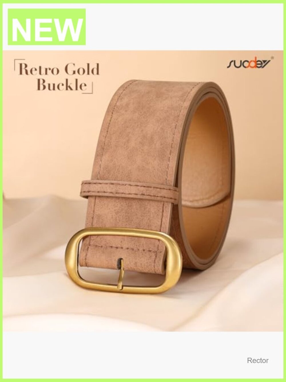 Wide Suede Waist Belt with Gold Buckle | Chunky Belt - Picture 2 of 7